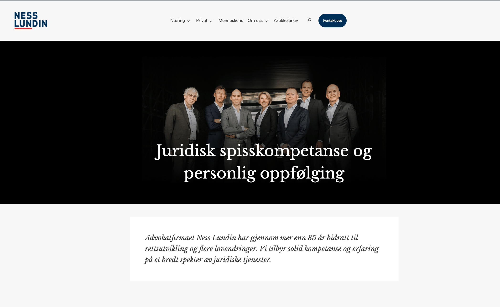 Skjermbilde av Advokatfirmaet Ness Lundin
